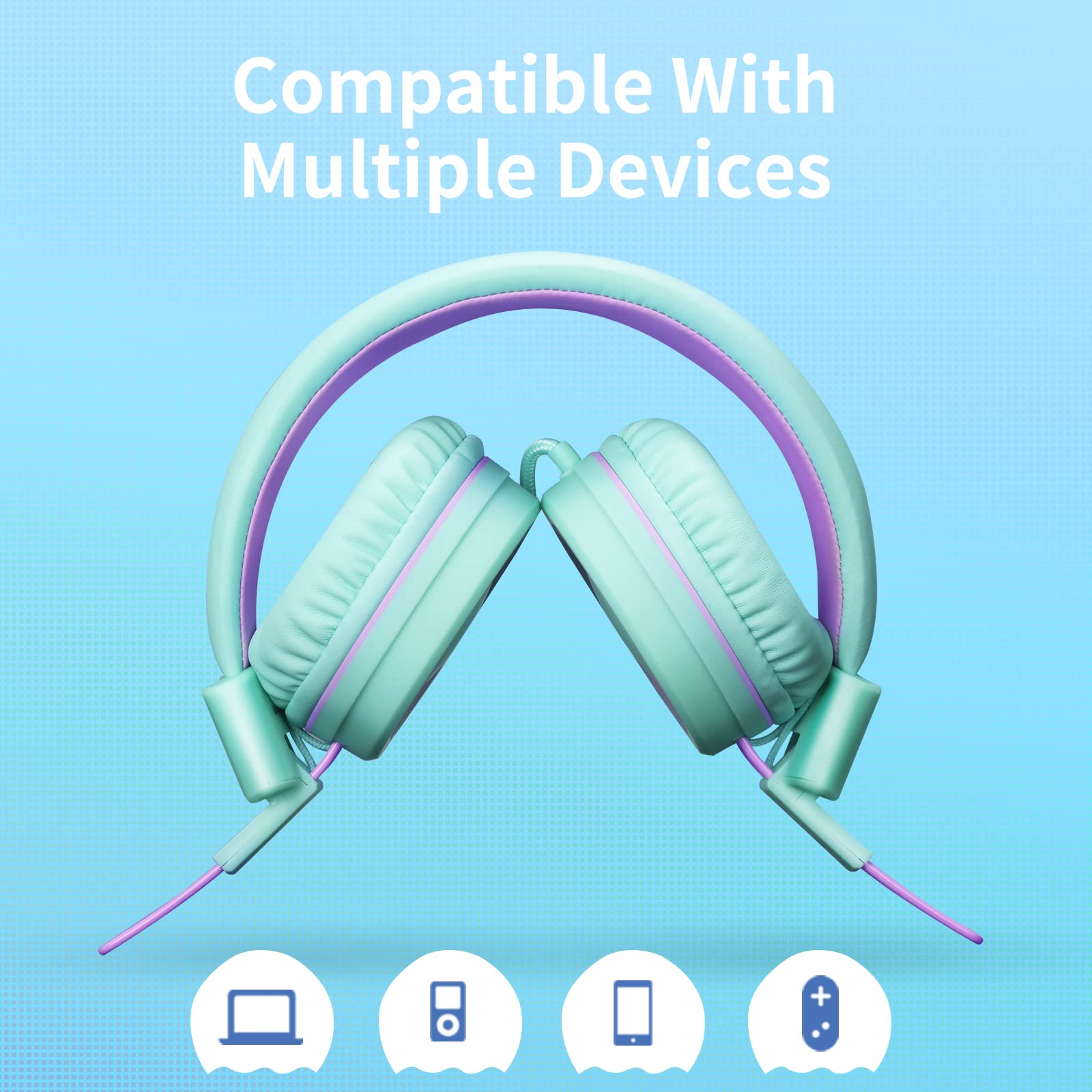 P10 Kids Headphones with Microphone Stereo Headphones for Children Boys Girls,Adjustable 85dB/94dB Volume Control Foldable On-Ear Headphone with Microphone for School/PC/Cellphone(Green)