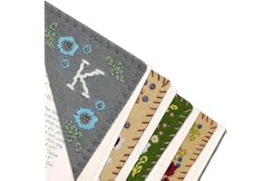 GENERIC Dalianlc 26 Letters Personalized Hand Embroidered Corner Bookmark Cute Flower Embroidery Corner Book Marker Handmade Stitched Felt Triangle Corner for Book Reading Lovers Gift (K, Winter)