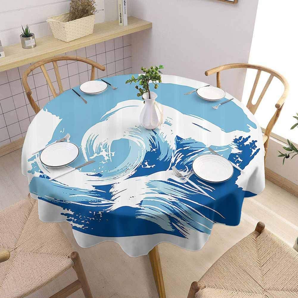 DILITECK Ocean Food Round Tablecloth Sealife Beach Themed Surfing Miami Waves Sea Marine Life Image Art Print Outdoor Picnic Diameter 70 Blue Light Blue White