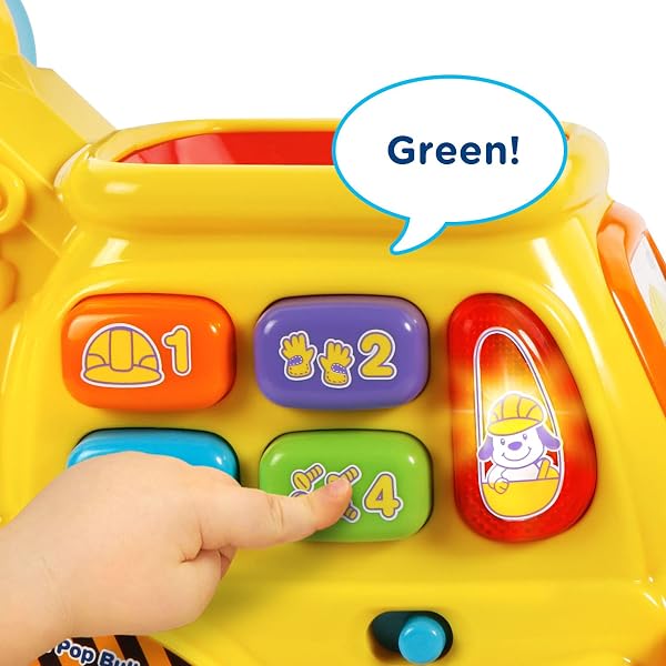 VTECH POP-A-BALLS PUSH AND POP BULLDOZER, YELLOW