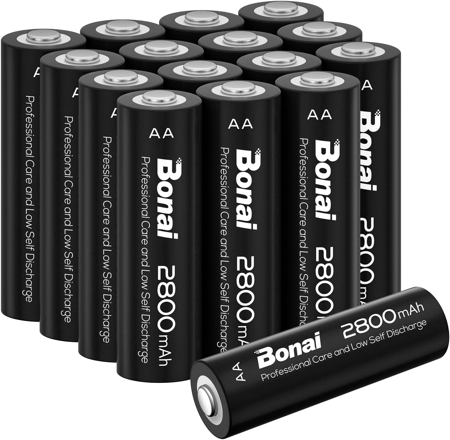 BONAI 2800mAh AA Rechargeable Battery NI-MH 1200 Cycles High Capacity Rechargeable aa Batteries, Pack of 16