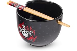 Silver Buffalo Disney Nightmare Before Christmas Jack Skellington Ceramic Ramen Noodle Rice Bowl with Chopsticks, Microwave S