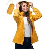 33,000ft Women's Rain Jacket Waterproof Lightweight Packable Raincoat | Breathable, Foldable Hood, Unlined, 0.55lb, Fully Seams Taped, 4 Pockets, for Golf, Hiking, Travel, Windbreaker