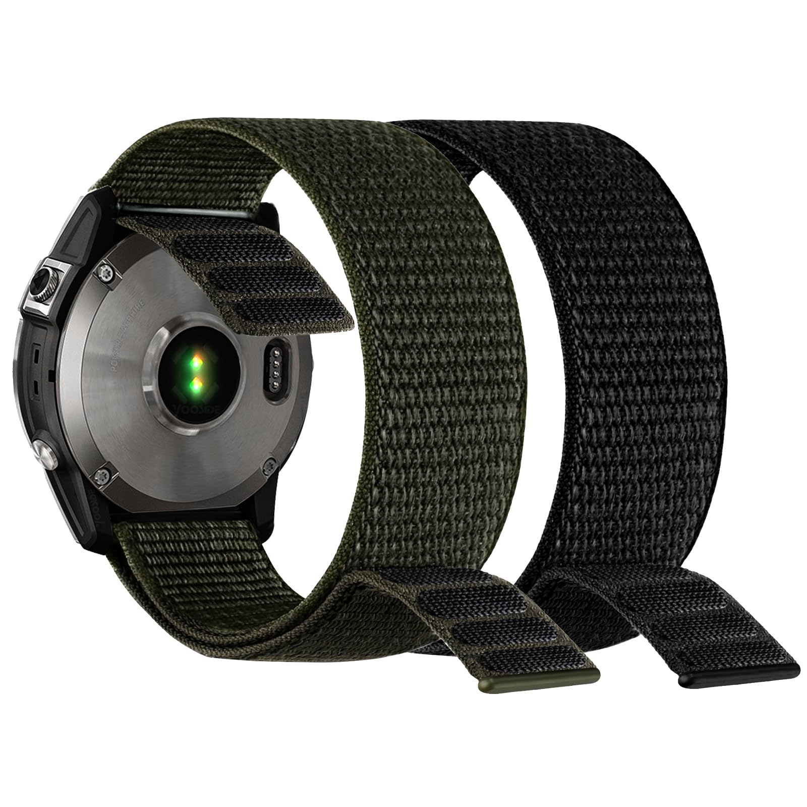 YOOSIDE Hook and Loop Nylon Watch Strap for Garmin epix Pro 51mm / Fenix 7X / Fenix 6X / Fenix 5X / Enduro, 26mm Quick Dry Ultralight Sport Wrist Band for Tactix 7 Pro,Tactix Bravo (Green Black) — image 1