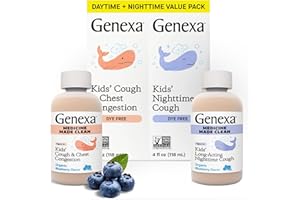 Genexa Kids' Clean Day & Night Cough Medicine, Dye Free, 0% Artificial Additives, Children's Cough, Chest Congestion, Runny Nose & Sneezing Relief, Ages 6+, Organic Blueberry Flavor, 8 fl oz (2 Pack)