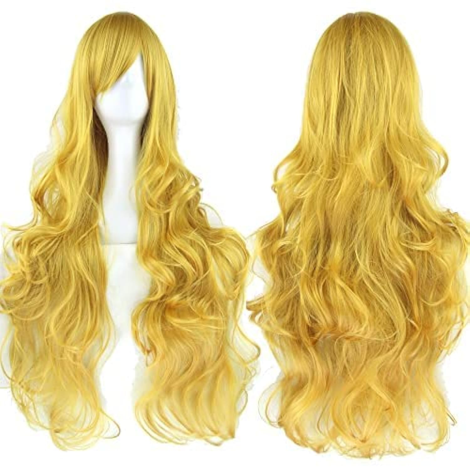 IMISSU 80cm Long Curly Natural Hair Cosplay Wig with Bangs Colorful Halloween Costume Party Wigs for Women (Yellow) โ image 1