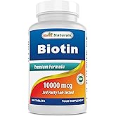 Best Naturals Biotin (Also Called Vitamin B7), 10,000 mcg 365 Tablets (365 Count (Pack of 1))