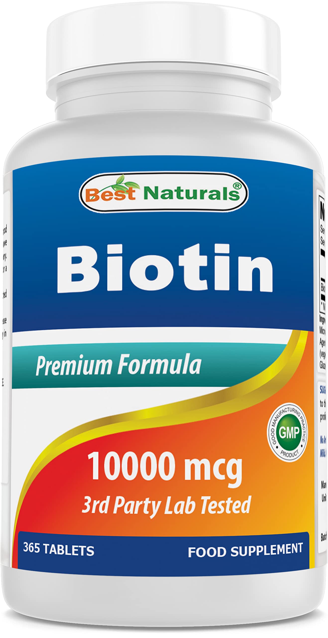 Best Naturals Biotin (Also Called Vitamin B7), 10,000 mcg, 365 Days Supply (1 Year Supply), 365 Tablets