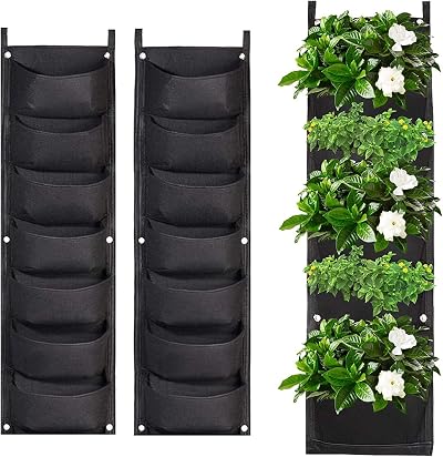 WAIZHIUA 2 Pack 7 Pocket Wall Planting Bags Vertical Planters