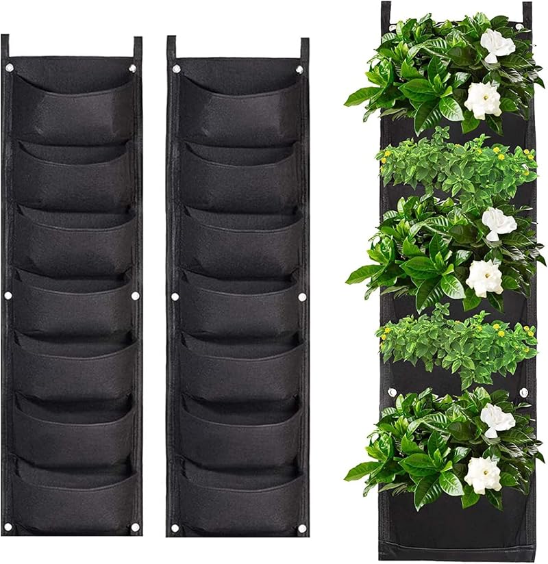 WAIZHIUA 2 Pack 7 Pocket Wall Planting Bags Vertical Planters