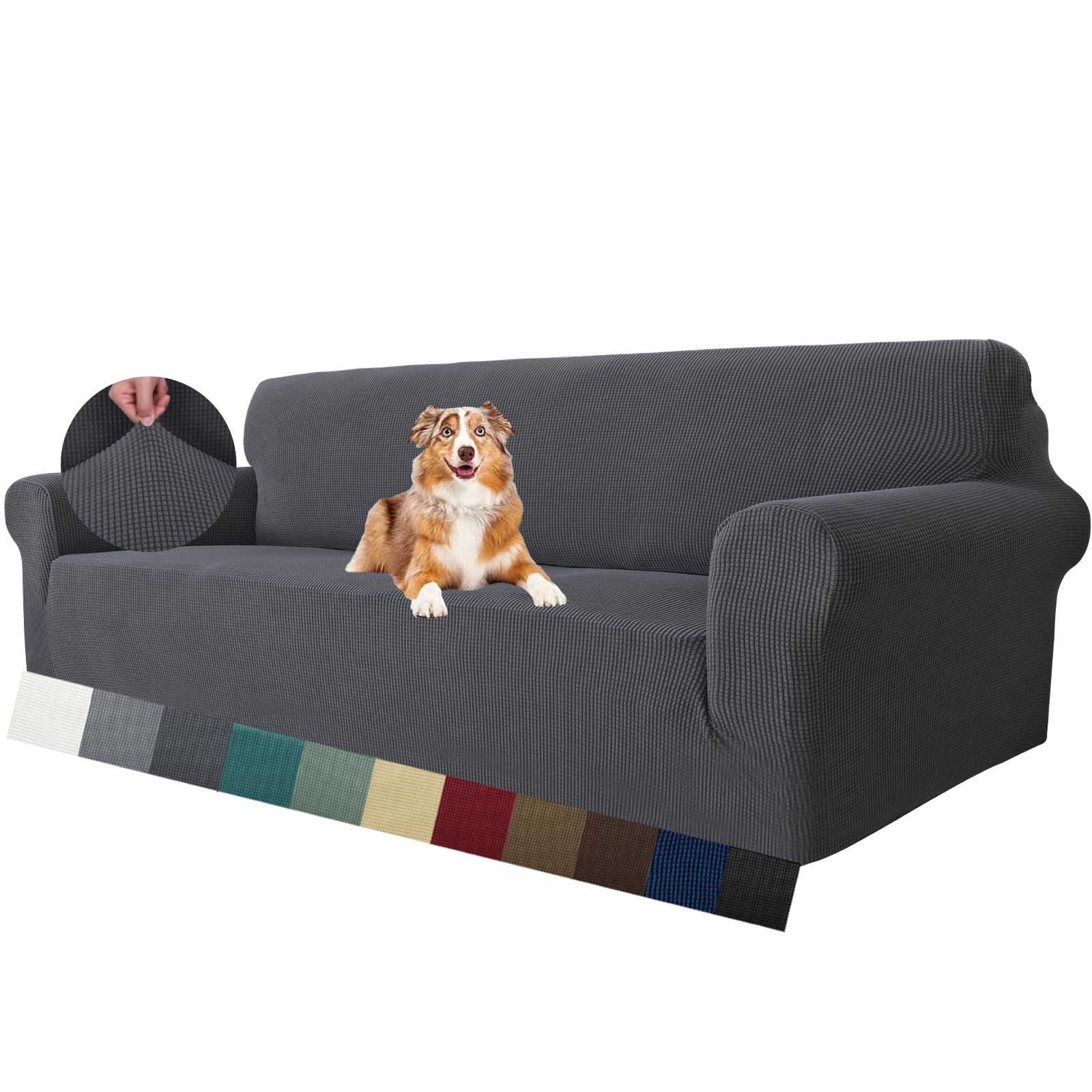 MAXIJIN Super Stretch Couch Cover for 4 Seater Couch, Extra Large Universal Sofa Covers Jacquard Spandex Pet Dog Furniture Protector Fitted Couch Slipcover (4 Seater, Grey)