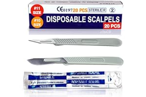 MedHelp Disposable Scalpels #10 + 11 ● Box of 20 Disposable Dermaplaning Blades with Plastic Handle, Scalpel Blades, High Carbon Steel Dermablade Blades Individually Wrapped Sterile