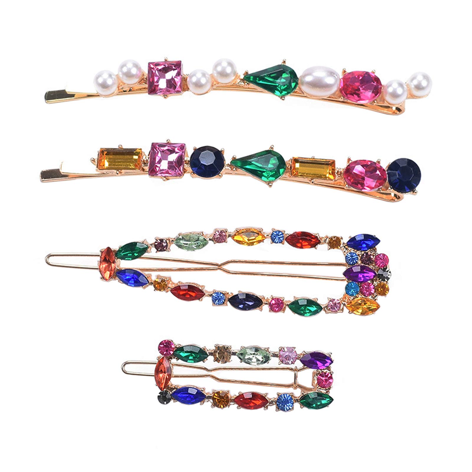 4 Pcs Set Colour Rhinestone Hairpin Gold Plated Hair Clip Women Hair Clips Female Elegant Hairgrip Fashion Hair Claw Clips