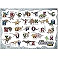 ABC Dinosaur Educational Poster, Kids Room Dinosaur Decor Alphabet Chart with Watercolor Dinosaur Pictures, Large 17x24 Laminated Dinosaur Themed Classroom Décor for Preschool and Homeschooling
