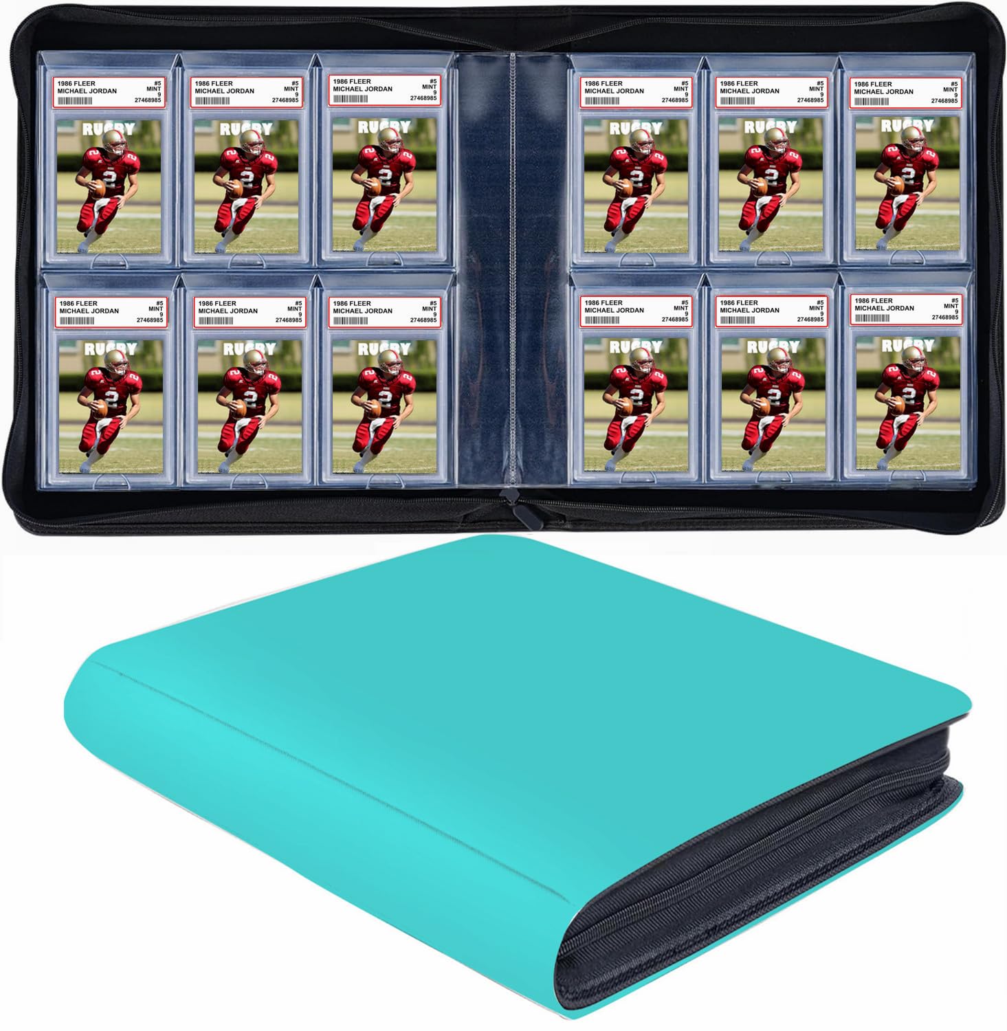 Photo 1 of 60 Pockets Graded Card Binder, Toploading PSA Slab Holder Album, PU Leather Graded Card Storage Binder, Premium 6 Pocket PSA Card Binder Album with Sleeves (Teal)