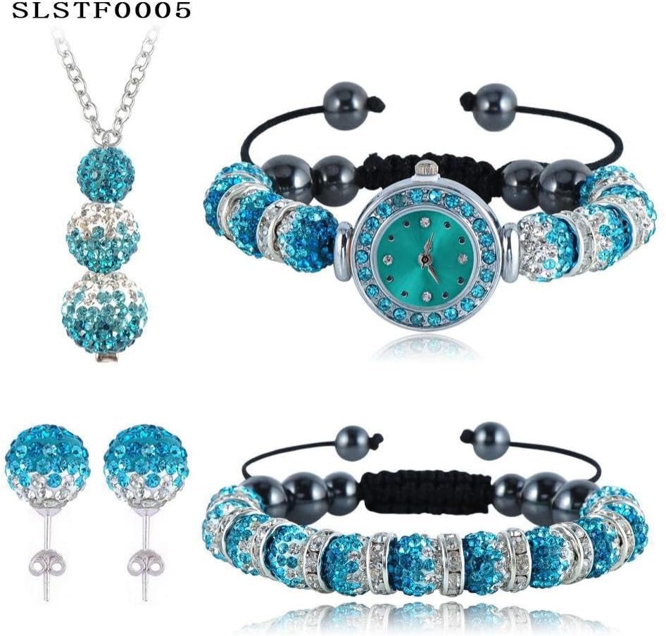 Kiss Love New Arrival Gradient Clay Shamballa Set With Crystal Disco Ball Bead Necklace/Bracelet/Watch/Earrings Mix Color Option Slstfmi