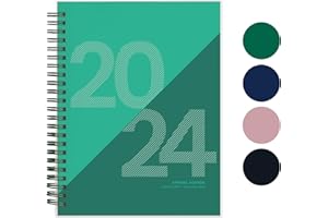 RILEYS & CO Rileys 2024 Planner - Day Planner 2024 Daily Weekly & Monthly, Flexible Cover, Notes Pages, Twin-Wire Spiral Binding, Agenda Planner, Geographic (8 x 6 inches, Green)