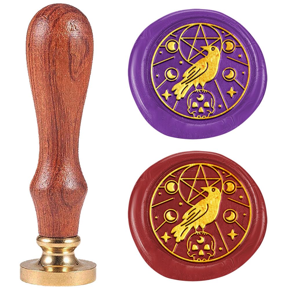 DELORIGIN Tarot Crow Wax Seal Stamp Halloween Sealing Wax Stamp Embossed Seal 25mm Removable Brass Wax Seal Stamp Head With Wooden Handle for Invitation Gift Wine Package Decoration