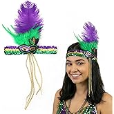 Bllavie Women's Mardi Gras Feather Headband, Sparkly Sequined Mask Carnival Headpiece, Festival Party Costume Accessories