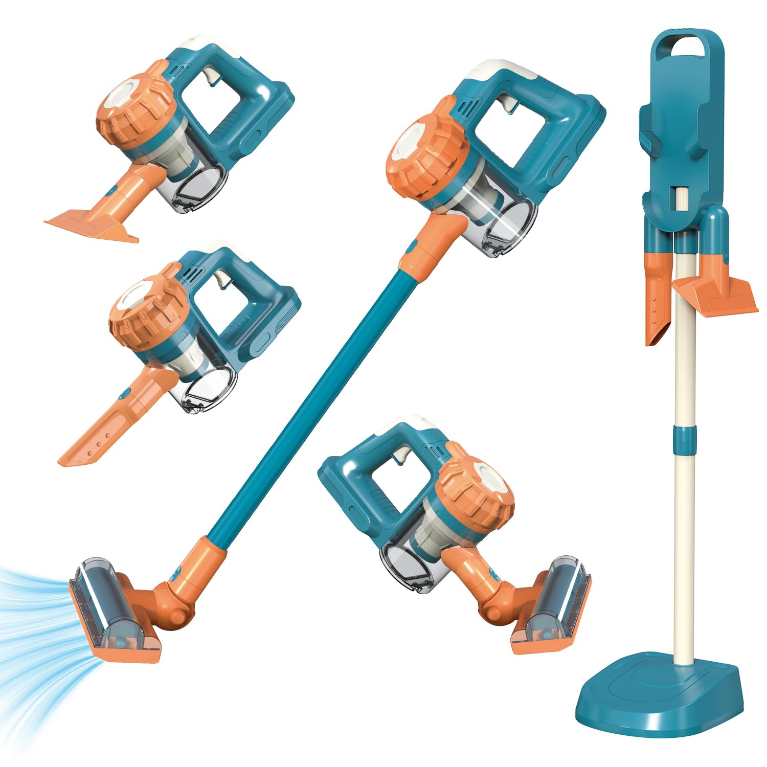 BAYMI 3-in-1 Kids Vacuum that Really Works – Toddler Vacuum Cleaner with Working Suction, Montessori Pretend Play Cleaning Toy Gift Set for Boys and Girls Ages 3+ (Blue)