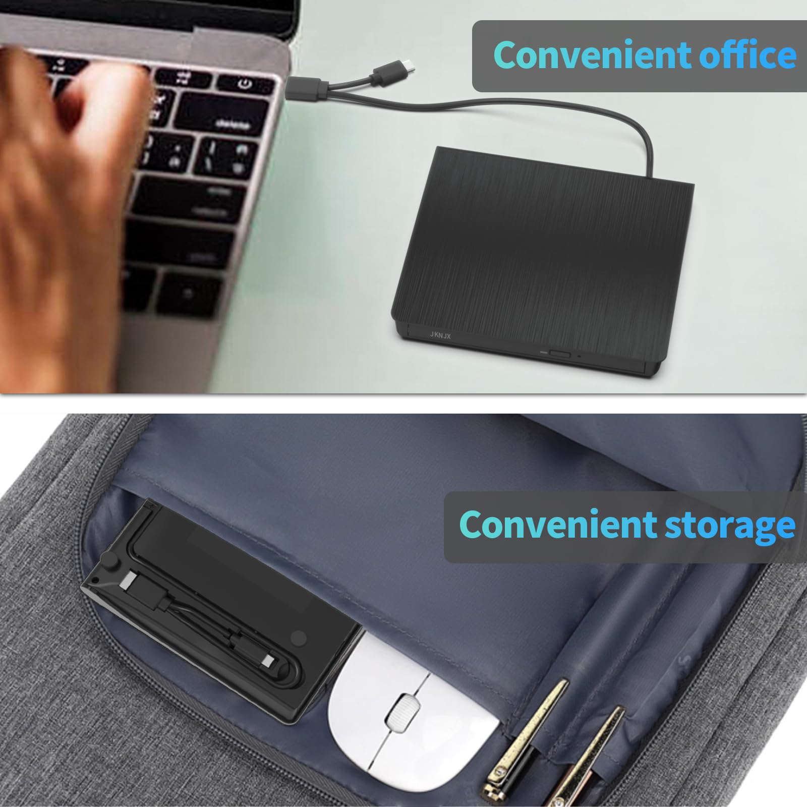 JKNJX External DVD Drive,USB 3.0 and Type-C CD DVD Disc Reader Writer Burner Player,Slim and Portable CD DVD +/-RW Optical Drive for PC Laptop Desktop MacBook Mac Windows 7/8.1/10/11 Linux OS Apple