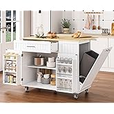 OtterOasis Kitchen Island with Storage, 43.3" Rolling Kitchen Island Cart on Wheels with Wide Drop Leaf Rubberwood Top, Large