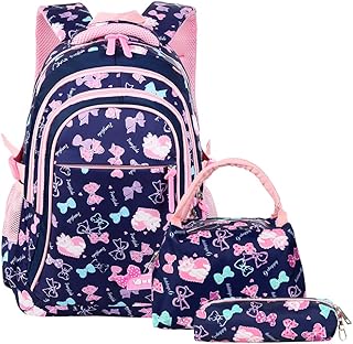 Vbiger Schulranzen Mädchen Schulrucksack Schultasche Rucksack Kinder Daypack 3 Teile Set für Schule und Freizeit Dunkelblau