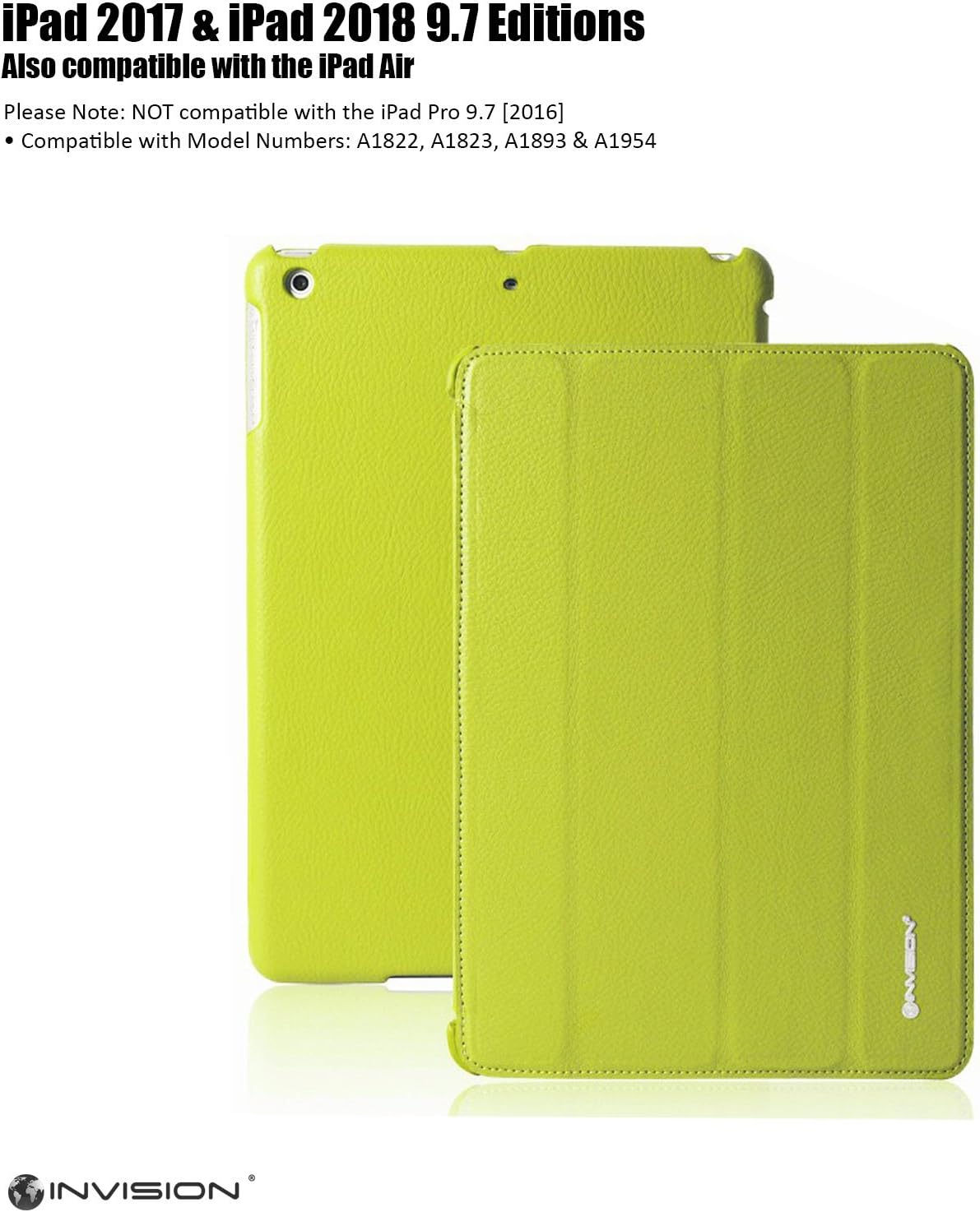Invision iPad Case 9.7 inch 2018/2017 Protective Smart Cover with Triple-layer Protection & Reinforced Impact Zones – Quality PU Leather Finish & Microfibre Inner - Auto Sleep/Wake Function Green