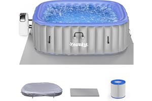 YOUSKY Inflatable Hot Tub 6-8 Person – Portable with 120 Bubble Jets, 42°C Heating & Filtration System, Durable PVC Material, Hot Tub Cover, 83" L x 83" W x 26" H, Easy Set-Up for Outdoor and Indoor