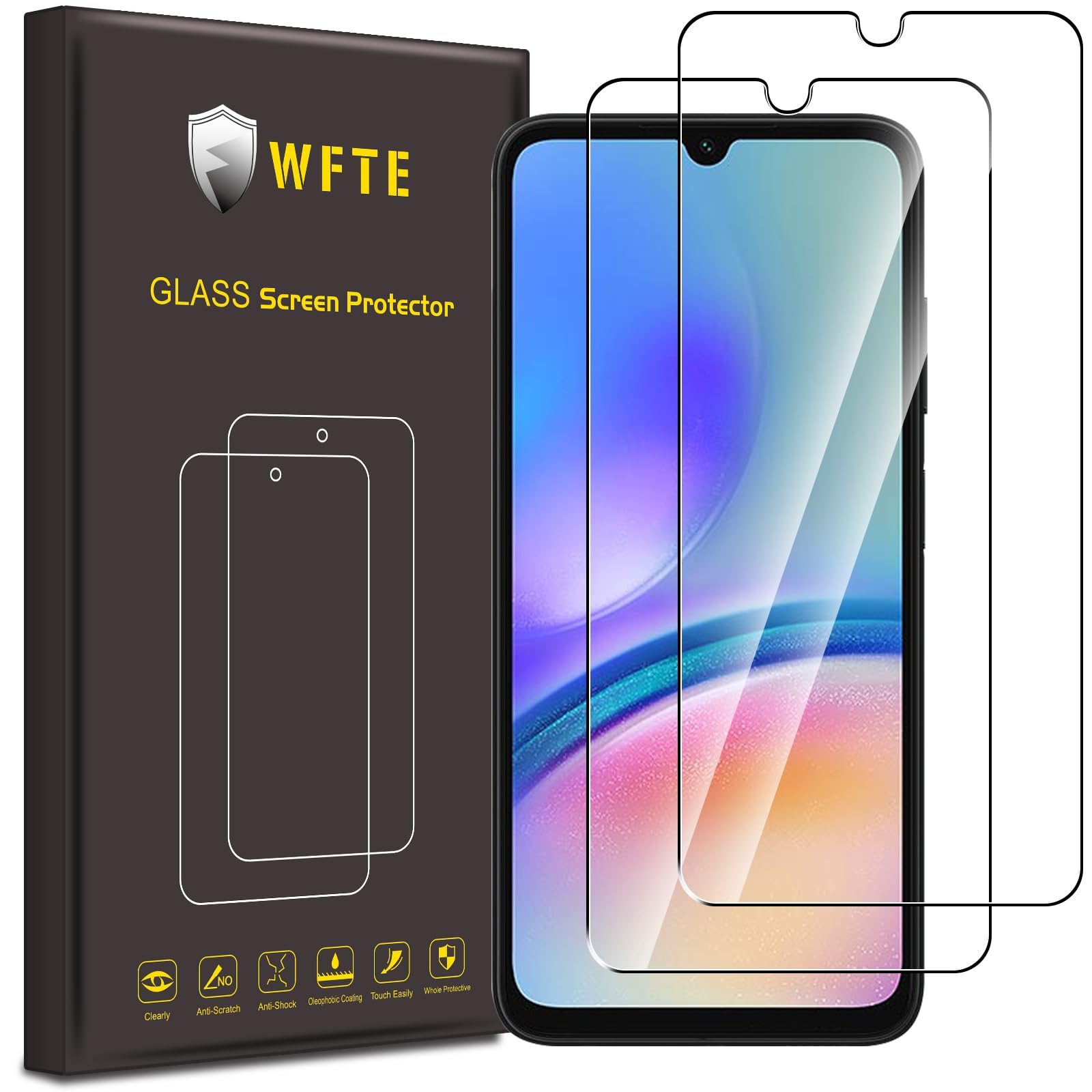 WFTE [2-Pack Screen Protector for Samsung Galaxy A05S/A05,Anti-Scratch,High Transparency,Bubble-Free,Dust-Free Premium Screen Protector Tempered Glass For Samsung A05/Samsung A05S