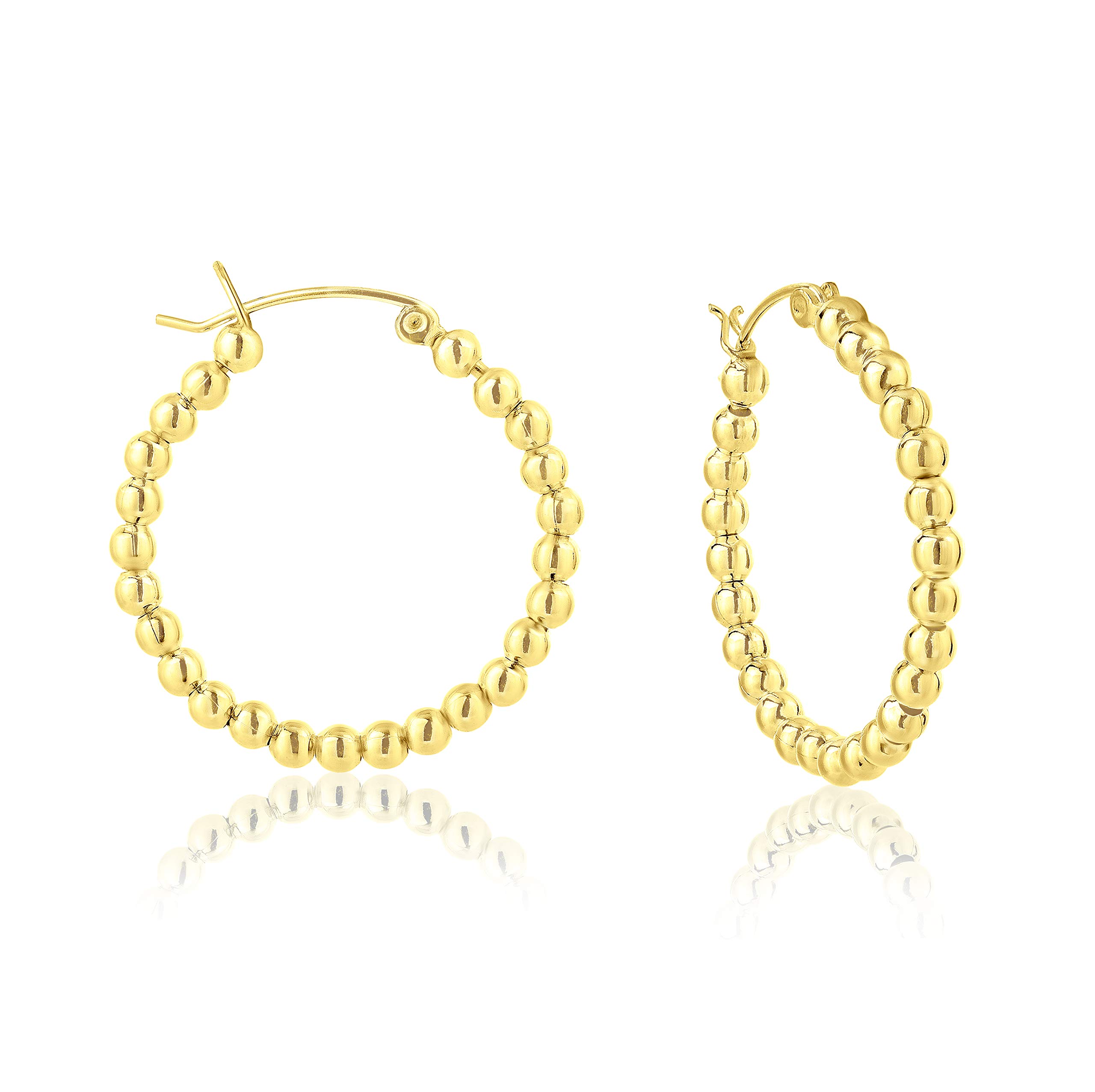 DTPSilver - 925 Sterling Silver Yellow Gold Plated Creole Hoops Earrings with balls - Thickness 3 mm - Diameter 30 mm