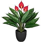 GnFlus 20'' Realistic Red Anthurium Artificial Potted Plant, Fake Flowers for Home Office Farmhouse Kitchen Bathroom Table Shelf Decor