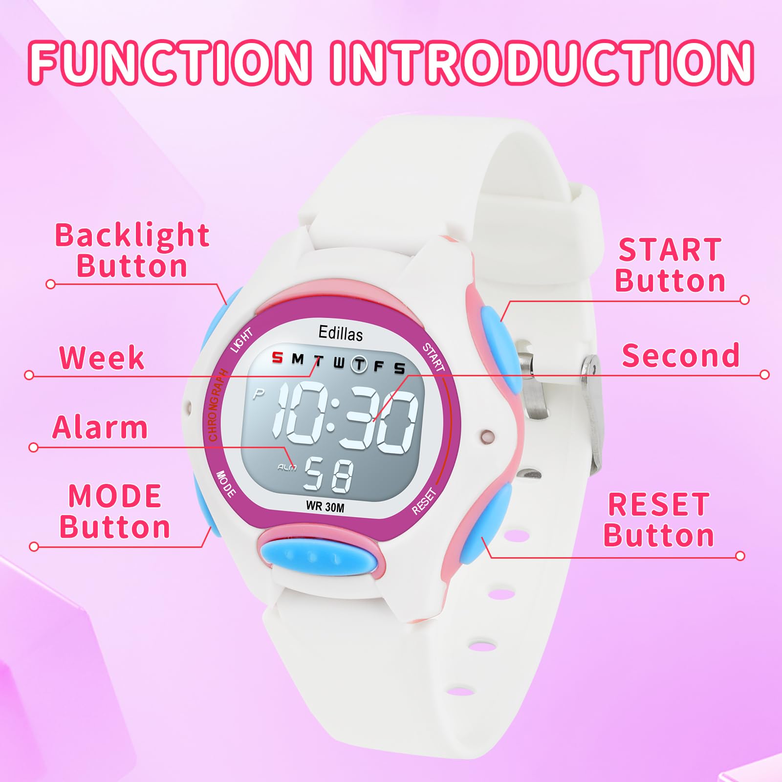 Edillas Kids Watch Digital for Girls Boys, Children Waterproof Watches Multi-Functional with LED Backlight Alarm/Stopwatch for Student Ages 4-13