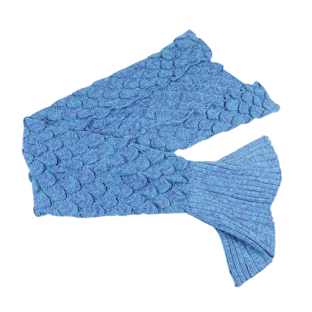 Awkli Warm Mermaid Tail Blanket Crochet Super Soft Comfortable Suitable for All Seasons Sleeping,Reading,Watching, Working,Sofa Blankets Gift for Mother Day, Halloween, Thanks Giving Day (Blue)