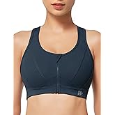 Yvette Zip Front Sports Bra - High Impact Sports Bras for Women Plus Size Workout Fitness Running