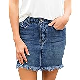 luvamia Women's Casual Mid Waisted Washed Frayed Pockets Denim Jean Short Skirt