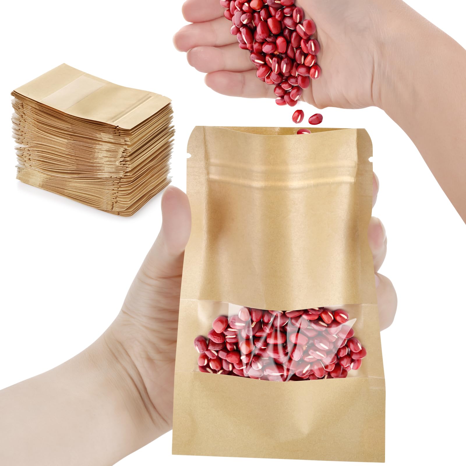 Photo 1 of 100 Pcs Small Resealable Seed Envelopes, Mini Zip Lock Kraft Bags with Window, 3.5"x5.5" Coffee Sample Bag Resealable Ziplock Bags, Small Business for Samples Food Storage Bag