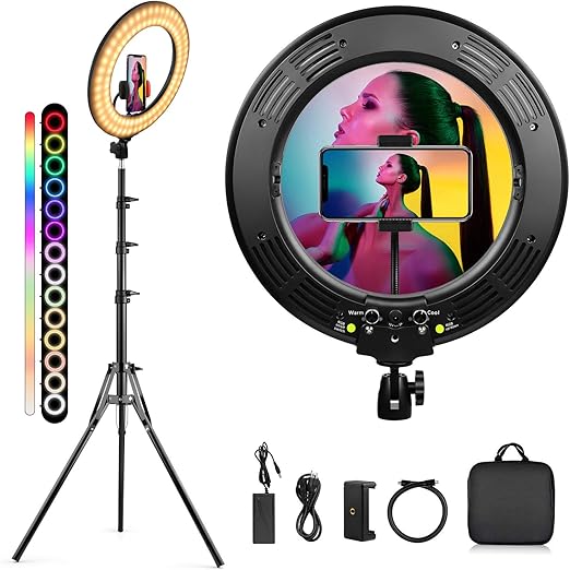 Amazon 14インチ リングライト 三脚スタンド 電話ホルダー付き Oldshark 自撮りリングライト 15色 Rgb Ledカメラリングライト ライブストリーム メイク Youtube 写真 ティクトーク用 携帯電話 スマートフォンアクセサリ 通販