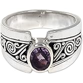 NOVICA Artisan Handmade Amethyst Single Stone Ring .925 Sterling Silver with Purple Indonesia Birthstone 'Purple Karma'