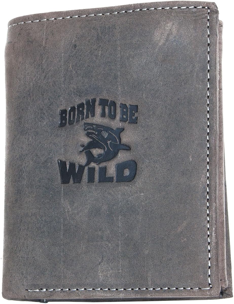 Grey-Brown Genuine Leather Wallet Born to be Wild with a Shark