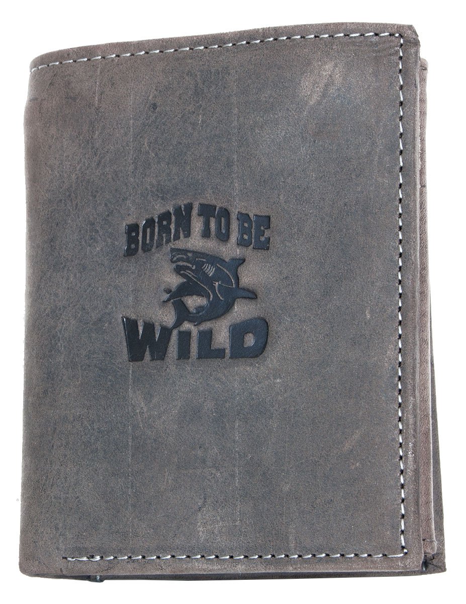 Natural grey-brown genuine leather wallet Born to be wild with a scorpion