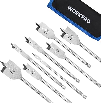 WORKPRO 8-Piece Spade Drill Bit Set 1/4 in Hex Shank Carbon Steel Flat Wood Bits