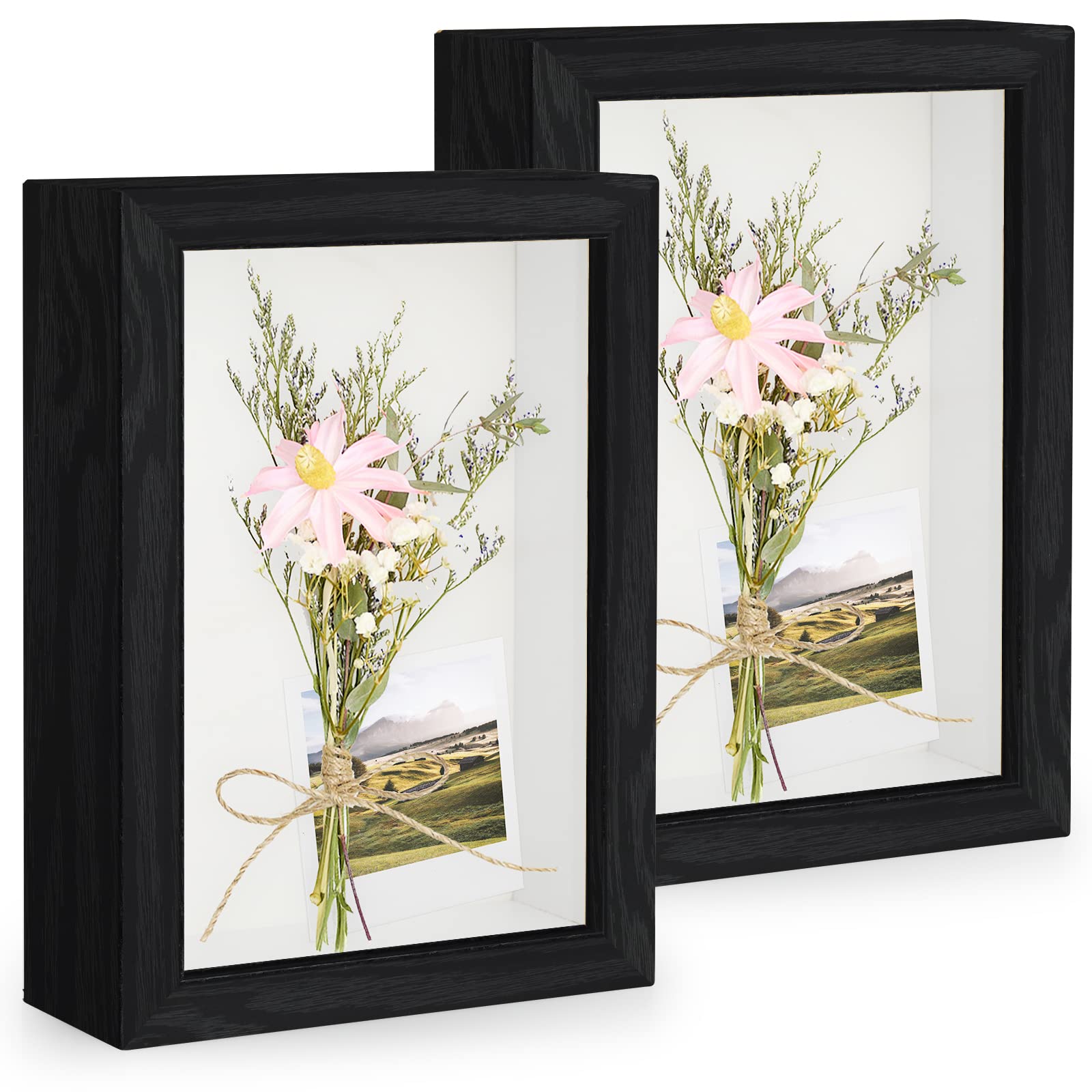 Anhow 3D Picture Frames for Filling, 3D Picture Frame, Deep Object Frame, 10 x 15 cm, with Transparent Real Glass for Table Top and Wall - Black, 3 cm, Set of 2