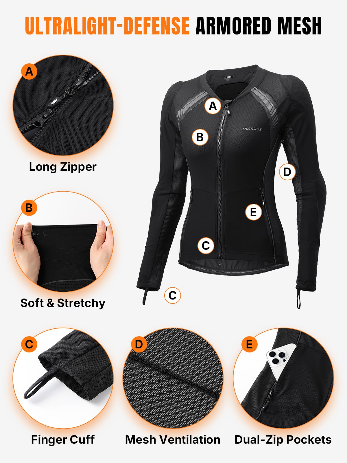 Condition photo showing New/Like New for oumurs motorcycle jacket women armored motorcycle shirt with ce certified protective mesh jacket wit