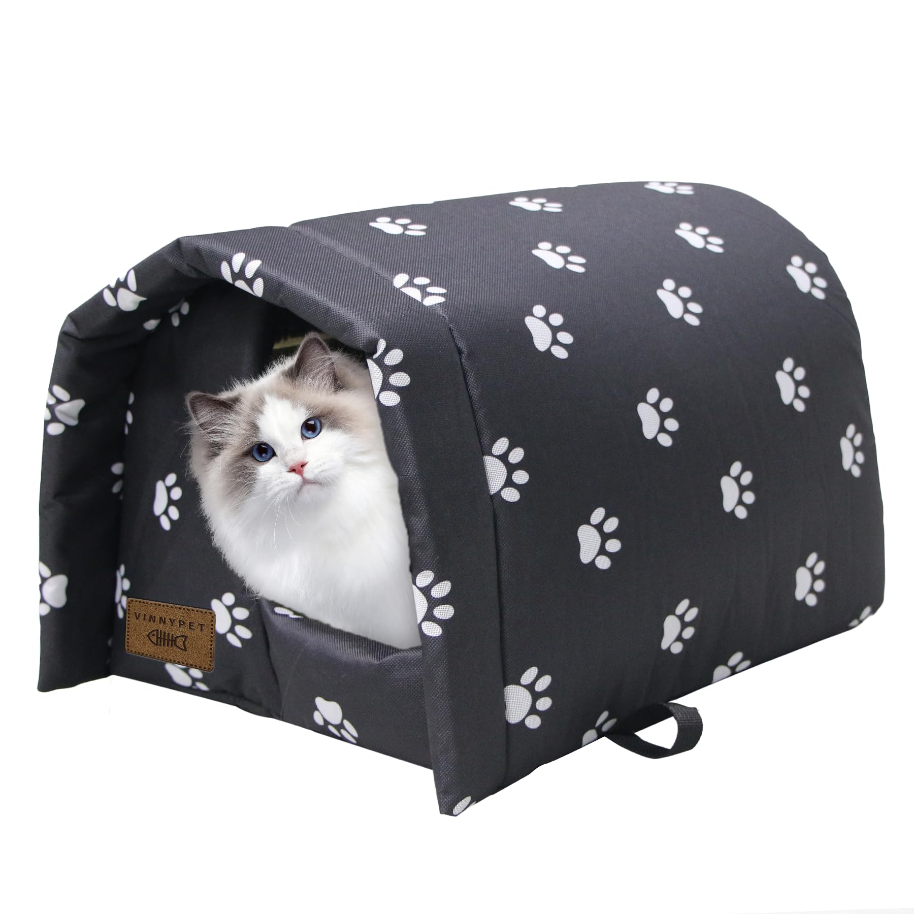 Vinnypet Waterproof Cat House for Outdoors Foldable Pet Shelter Feral Cat House with Comfortable Plush Cushion Rainproof Dog House 54x42x36cm