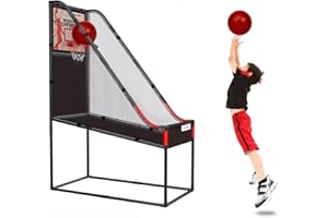 GOODLYSPORTS 63.7" New Arcade Basketball Game Indoor for Toddlers & Kid 5-7, 8-12 - Basketball Hoop for Kids 3-12 with Wooden Board - Kids Basketball Hoop, Fun Basketball Toys & Gifts for Boys