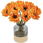 IPOPU Orange Poppies Flowers Artificial 10PCS Real Touch Faux Poppy Flowers 13" Orange Artificial Flowers Fake Poppies for Table Vase, Wedding Decorations, Reception