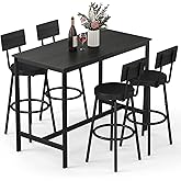 Zevemomo 5-Piece Dining Table Set, Bar Table Set for 4, Kitchen Table and Chairs, Counter Height High Top Table with 4 PU Upholstered Stools, Space-Saving Pub Table Sets for Small Space, Black