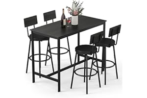 Zevemomo Dining Table Set for 4, 5-Piece Bar Table Set, Kitchen Table and Chairs, Counter Height High Top Table with 4 PU Upholstered Stools, Space-Saving Pub Tables Set for Small Space, Black