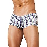 SEAUR Men's Cotton Low Rise Boxer Shorts Plaid Stripe Printed Underwear Pouch Trunks Comfortable Pajamas Shorts